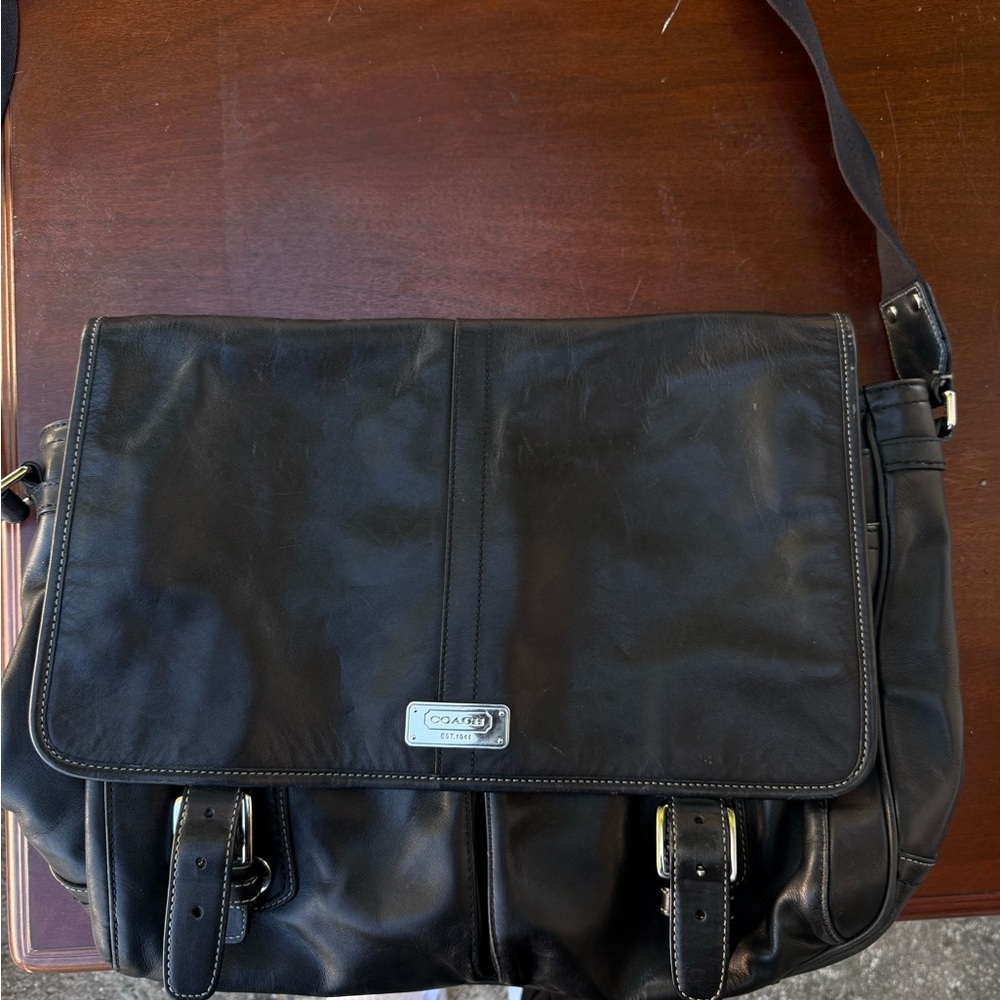 Coach Messenger Black Leather Bag Computer Academia Crossbody Briefcase Business